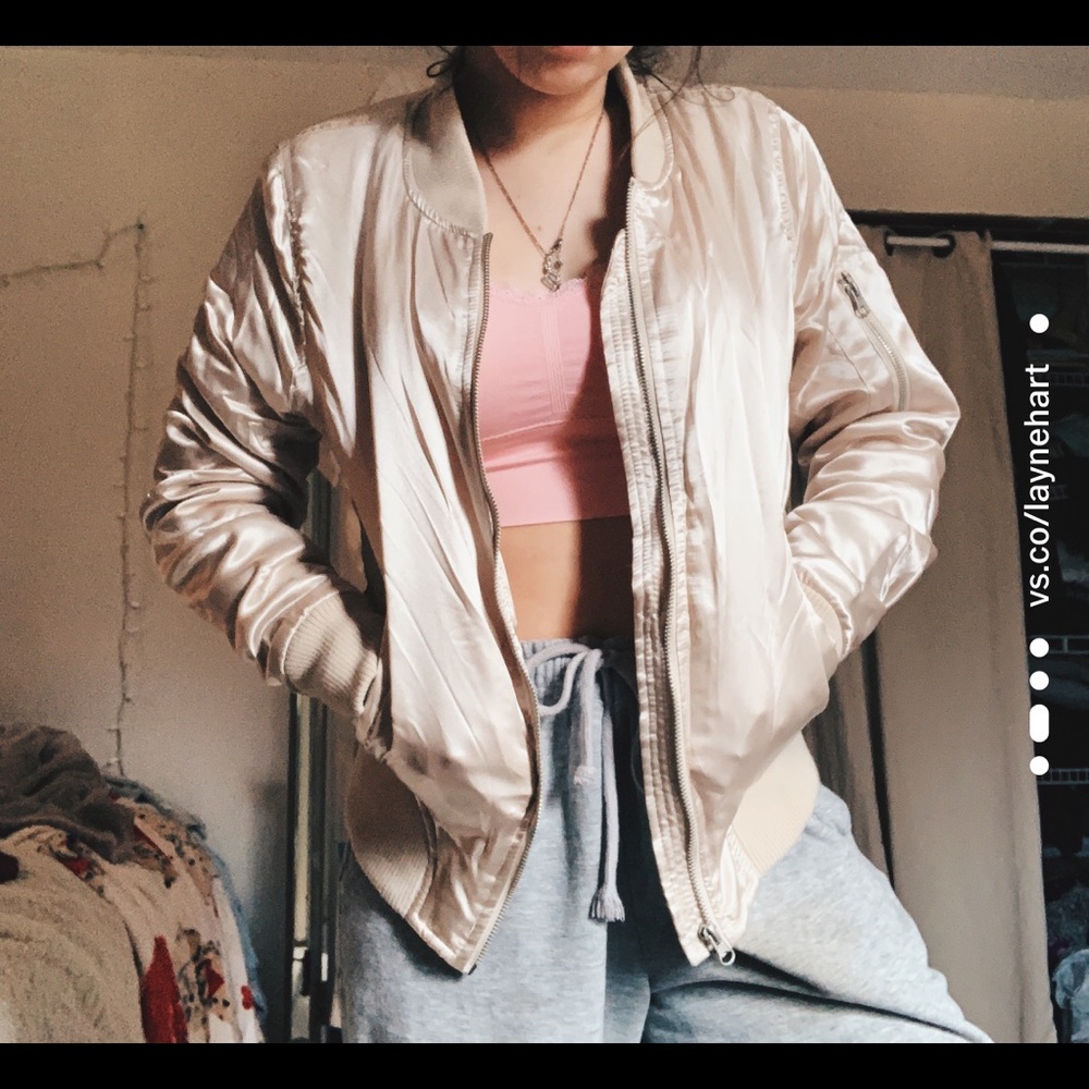 champagne satin bomber jacket